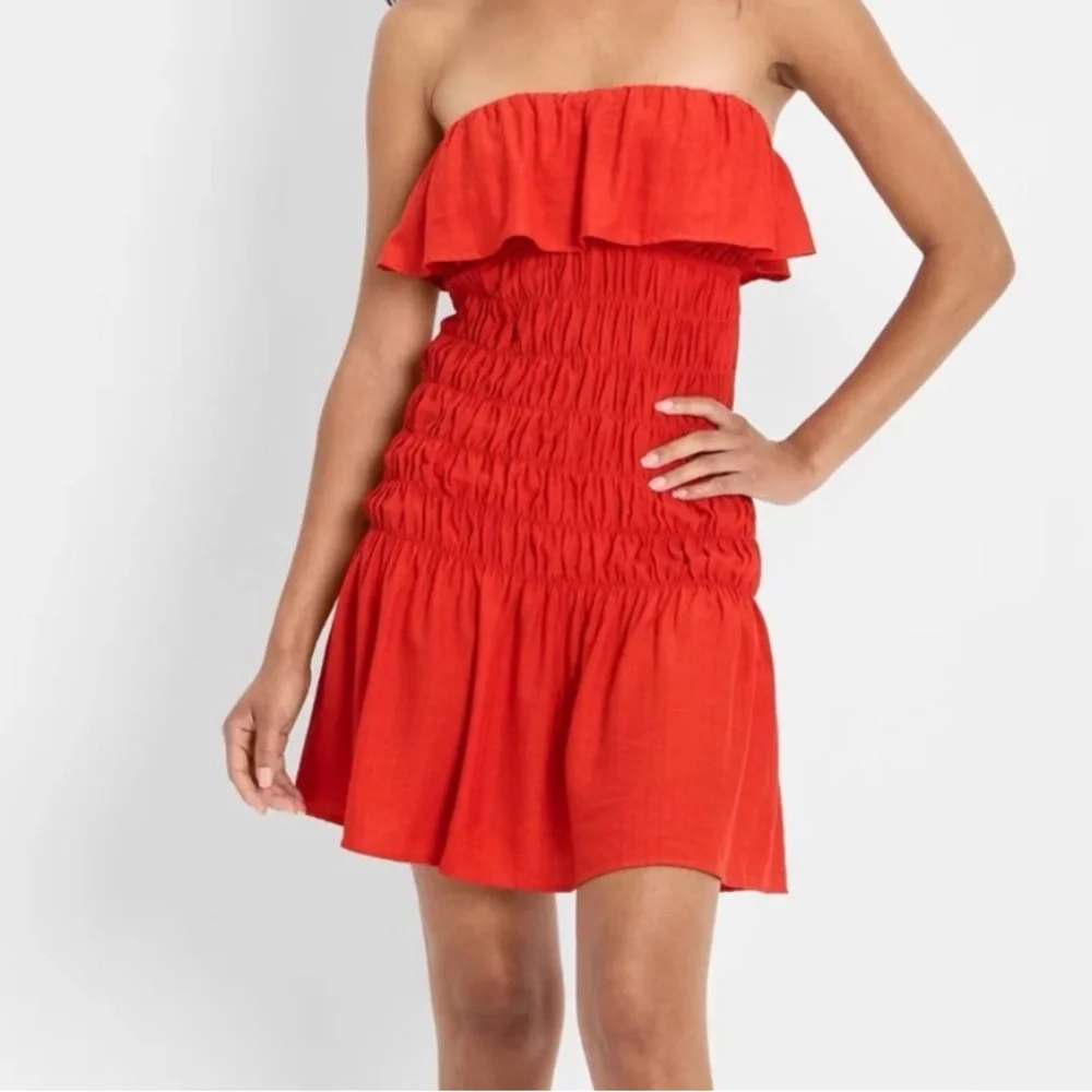 FUTURE COLLECTIVE NWT smocked drop waist ruffle mini dress -red -XL - Picture 2 of 5